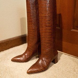 Paris Texas Knee-High Crocodile-Embossed Boot